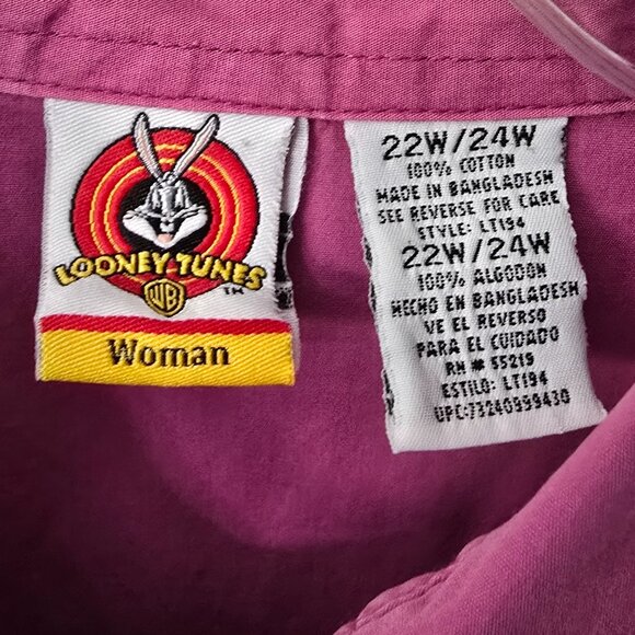 Vintage Tweety Bird Embroidered Shirt 22W 24W Plus Button Front Pocket Pink Y2K - Picture 5 of 6